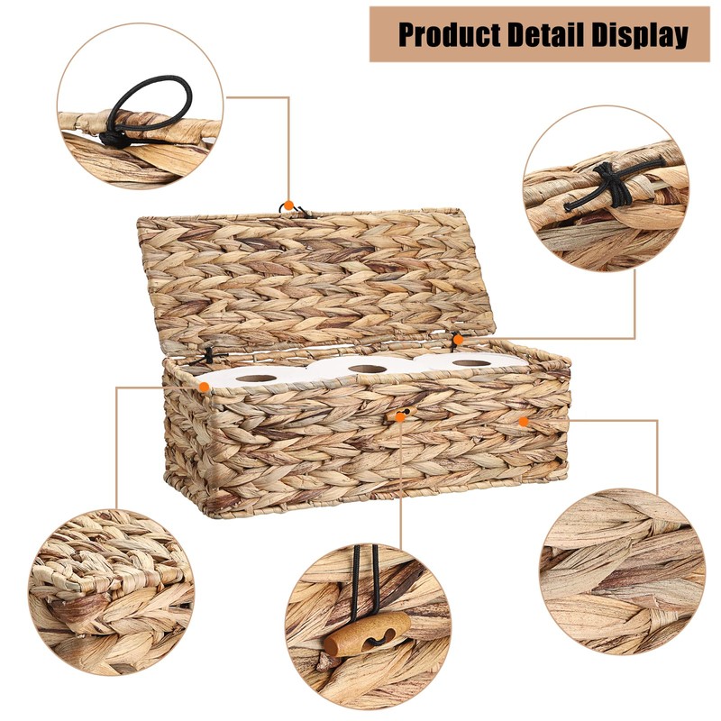 Sumnacon Wicker Storage Basket with Lid Rectangle Wicker Basket with