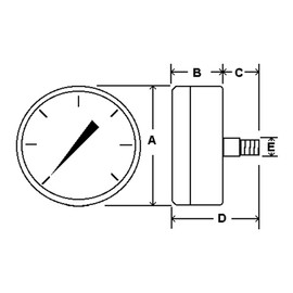 PIC Gauges 102D-254C Center Back Mount Dry Pressure Gauge w/ Black Steel Case, Brass Internals, Chrome Bezel, Plastic Lens, 2.5" Dial, 0/30 psi Range, 1/4" Male NPT