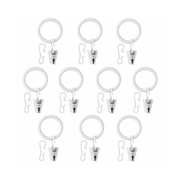 SYRLIG Curtain Ring with Clip and Hook Diameter 25 mm Set of 10/White [IKEA] IKEA (20224099)