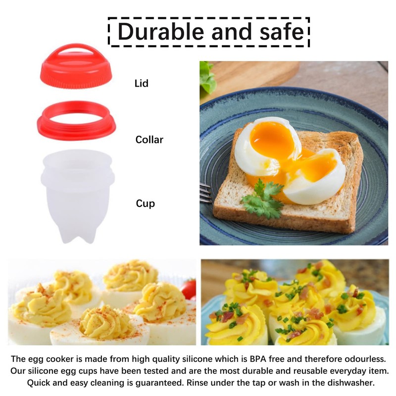 JJYHEHOT 6 Pcs Egg Cooker, Silicone Non-stick Egg Boiler, No