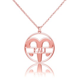 LoEnMe Jewelry Silver Plated Aries Woman Custom Made Engraved Sterling Silver Customized Name Necklace