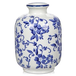 Hollyone Blue and White Porcelain Vase Large Chinoiserie Floral Vintage Tall Blue Ceramic Vases for Home Mantle Shelf Living Room Table Centerpieces Decor, 7.3 Inch