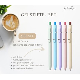 Mutzauber® Gel Pens, 5 Pieces 0.5mm Japanese Black Ink Fine Tip Smooth Writing Pens High-End Series Pens for Diary, Notes, Office, School, Home Office (Star)