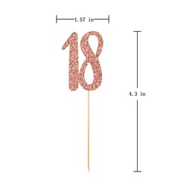 Rose Gold 18th Birthday Cupcake Topper, 24-Pack Number 18 Glitter Happy Birthday Party Cupcake Toppers, Decorations