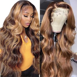 originea Balayage FB30 Body Wave Highlight 13x4 Transparent HD Lace Front Human Hair Wigs for Black Women 10A Brazilian Remy Hair Ombre Highlights Lace Frontal Wigs