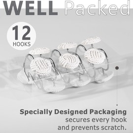 White Boho Shower Curtain Hooks: Decorative Farmhouse Rope Knot Design Rustproof Stainless Steel Shower Rings – Neutral Stylish Hooks for Nautical Beach Coastal & Vintage Bathroom Décor – Set of 12