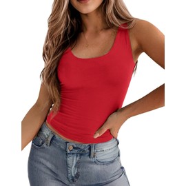 Zeagoo Summer Tops for Women Square Neck Double Lined Tank Tops Sleeveless Shirts Y2K Going Out Top Red