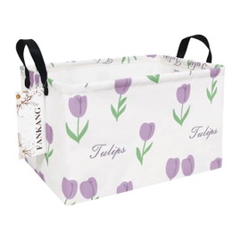 FANKANG Storage Bins, Nursery Hamper Canvas Laundry Basket Foldable with Waterproof PE Coating Large Storage Baskets for Kids Boys and Girls, Office, Bedroom, Clothes,Toys(Rec-tulips