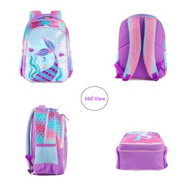 THE Crafts Reversible Sequin School Backpack Lightweight Little Kid Book Bag with Lunch Bag Set for Preschool Kindergarten Elementary (17", Mermaid with Lunch Bag)