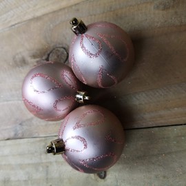 Pack Of 9 - 5cm Rose Gold Christmas Tree Baubles - Glitter Swirl Design - Christmas Decorations