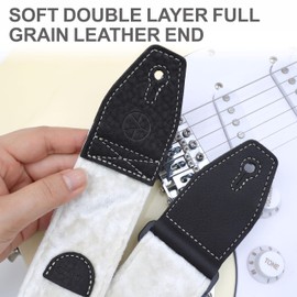 YIKOKO Guitar Strap 2 inch Velvet Guitar Straps with Full Grain Leather End, for Bass Electric and Acoustic Guitars, Free Strap Button, 2 Strap Locks and 4 Guitar Picks