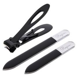 Regine Switzerland Nano Glass File Set: Professional Heavy Duty Glass Nail Files with Case Kit - Reusable Crystal Fingernail Manicure and Pedicure Tools for Men, Women, and Adults (Black)