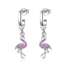 YFN Flamingo Earrings Sterling Silver Flamingo Dangle Drop Earrings Pink Flamingo Jewelry Gift for Women