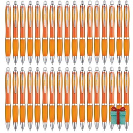 Libetui Set of 50 Ergonomic Ballpoint Pens, Orange Retractable Ballpoint Pens, Blue Large Refill, Office Practice, University, Household Ballpoint Pen, Set of 50 Ballpoint Pens, Orange
