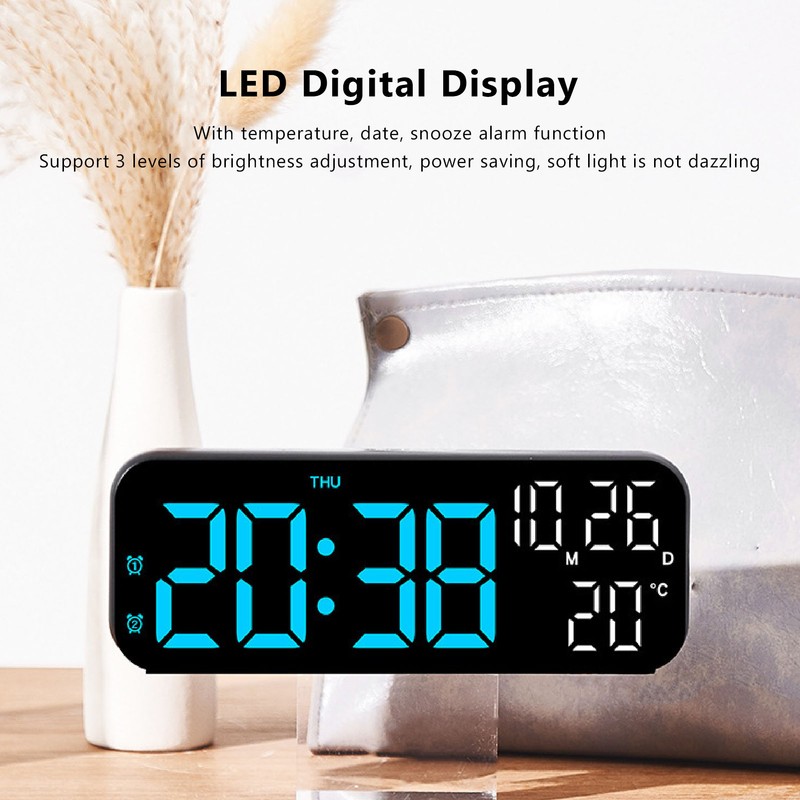 Digital Clock Dual Display Voice Control 3 Adjustable Brightness Date