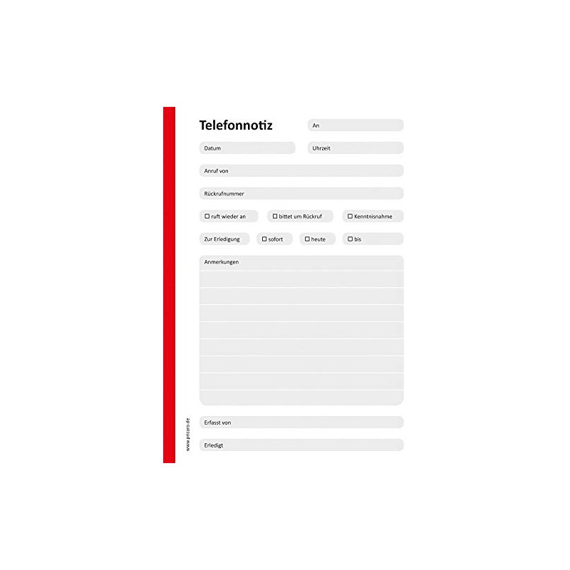 PRICARO 5 x A6 Unpunched Telephone Notepad Red