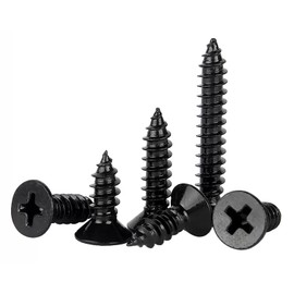 EBAIJQUO M5*10 Phillips Flat Head Wood Screws Black Xylan Coated 304 Stainless Steel Self-Tapping Screws for Wood Full Thread Woodworking fastener (100pcs)