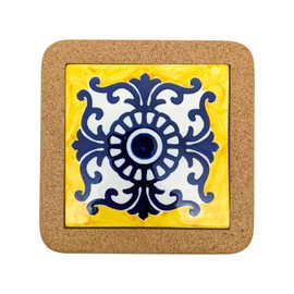 Portuguese Ceramic Tiles Trivet with Cork Base for Hot Pots (Tradition DEC 2 Cobalt)
