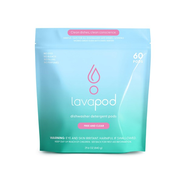 Lavapod Natural Dishwasher Detergent Pods, Free and Clear, 60 Count,