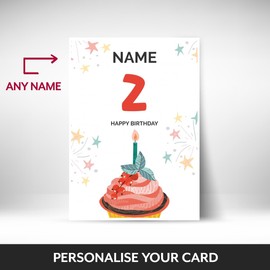 Fun 2nd Birthday Card for Him or Her | Cupcake Design | Happy Birthday Card for Male, Female on their 2nd Bday when they turn 2 Years Old!