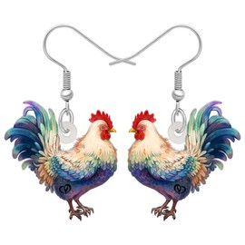 Acrylic Drop Rooster Chicken Earrings Funny Design Lovely Gift For Women By The Bonsny (Multi)