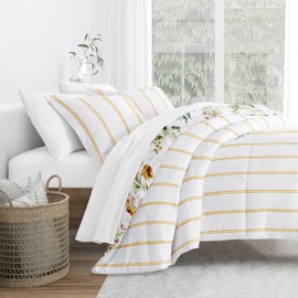 Merit Linens Comforter Set Patterned Microfiber All Season Down-Alternative Ultra Soft Bedding in Chintz Floral Stripe - King/Cal-King Chintz Floral Stripe Clay