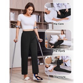 Deyeek Post Surgery Tear Away Pants Women 2 Side Snaps Wide Leg Sweatpants Adaptive Pants for Hip Surgery Recovery Women Black