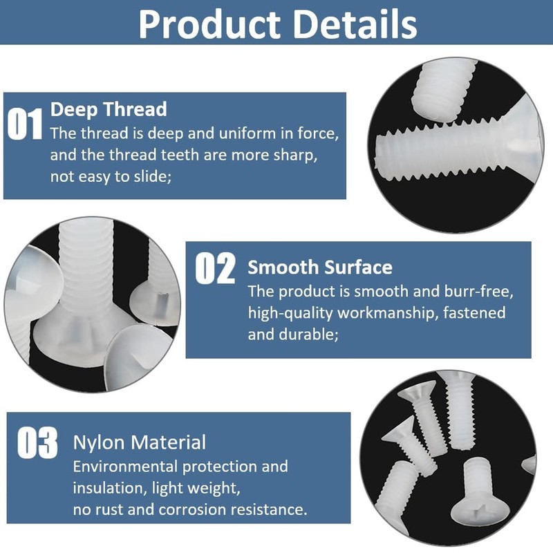 CONPHERON Nylon Phillips Countersunk Screws Plastic Machine Screws White M2.5