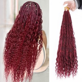 IXIMII 8packs 96strands Goddess Boho Crochet Braids with Human Hair Curls 18inch Bug# Deep Wave Pre-Looped Bohemian Braids Crochet Hair Handmade Curly Ends Hair Extensions For Women