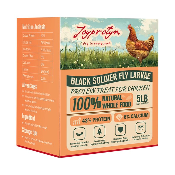 Joyprotyn 5LB Non-GMO Dried Black Soldier Fly Larvae for Chicken
