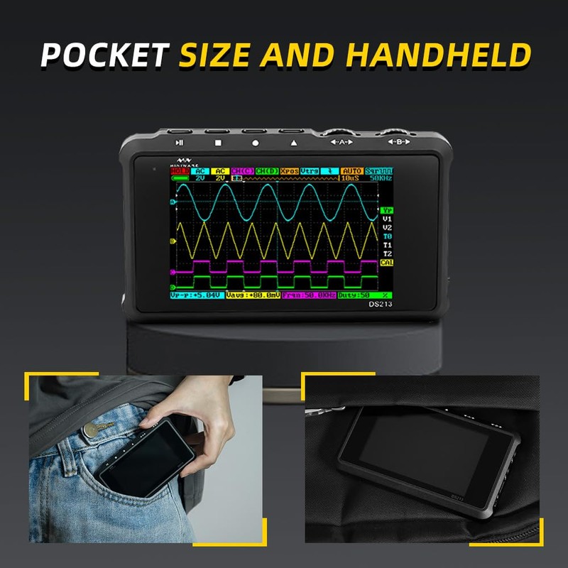 MINIWARE Handheld Oscilloscope DS213, Portable Oscilloscope Mini Size Handheld, Built-in
