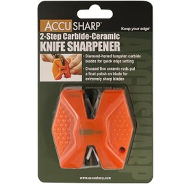 AccuSharp Pull Through Knife Sharpener Keychain, 2-Stage Knife Sharpener for Kitchen Knives, Straight or Serrated, Outdoor Handheld Knife Sharpener for Fishing & Hunting, Orange