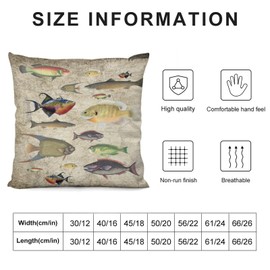 Farmhouse Fish Pillow Covers,Vintage Style Cabin Rustic Fishing Pattern Print Pillow Cases Plush Set of 2 Couch Bedroom Recliner Sofa Chair Car Living Room, 18x18in