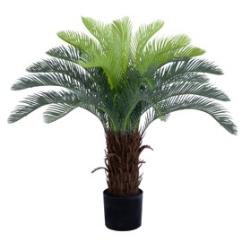 Bellacat 3ft UV Resistant Faux Sago Palm Tree with Natural & Lifelike Bark, 35in Super Full Artificial Cycad Tree with Realistic Leaves, for Home Office Patio Porch Front Door Decor.