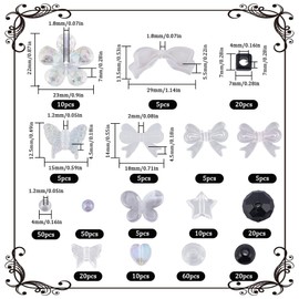 SUNNYCLUE 300Pcs 16 Styles Assorted Black Beads Acrylic Beads Kit Cute Purple White Flower Bowknot Butterfly Heart Transparent Bow Beads for Jewellery Making Bracelets Necklaces Christmas Women Adults