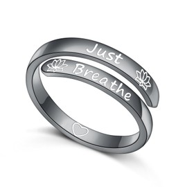 DAOCHONG 925 Sterling Silver Adjustable Inspirational Rings Stackable Spiral Twisted Statement Band Encouragement Gift for Women Men, Precious metal, No Gemstone