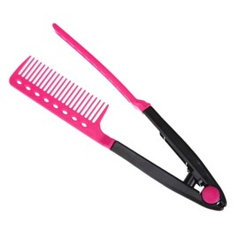 FILFEEL Hair Straightening Comb Haircut Anti-Static V Shape Comb Clip Clamp Hairdresser Styling Tools (Red)