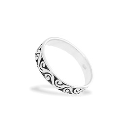 Windalf Arcana Women's Ring 4 mm Bohemian Spiral Silver 925 Sterling Silver, Fabric jewellery bag