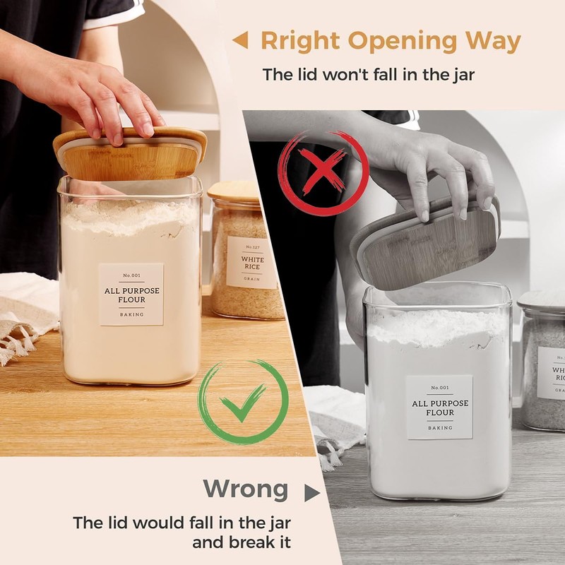 2 Pack large Square Glass Flour and Sugar Containers with