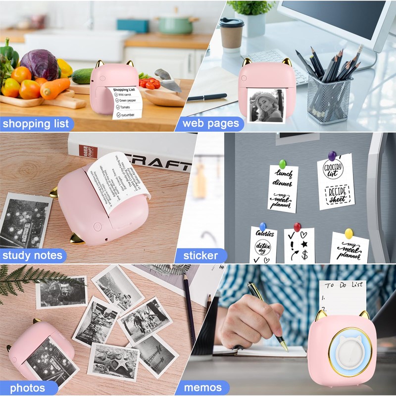 GuKKK Mini Printer, Mobile Photo Printer, Portable 7 Colours LED,