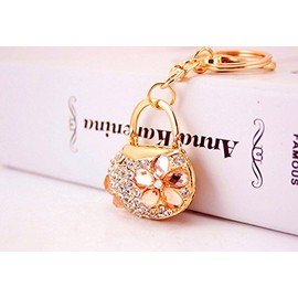 Gifts UK® Flower Handbag Shaped Crystal Diamante Rhinestone Handbag Charm Bag Charms Keyrings Pendant Key Chain *UK Stock* (Orange Flower)