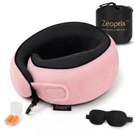 ZEOPRIX Memory Foam Wrap Around Travel Neck Pillow for Airplane, Pink