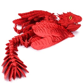 QINGMIAO 3D Printed Dragon, Feathered Wyvern Dragon, 3D Printing Toys, Articulated Dragon, Fidget Dragon, Home Office Decor Desk Toys Pet (Hot Red)
