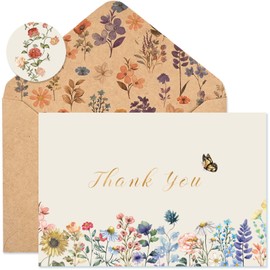 36Pack Floral Thank You Cards with Kraft Envelopes Wildflower Vintage Flowers Greeting Cards with Envelopes Stickers for Holiday Wedding Bridal Baby Shower Birthday Party Supplies,Small Business, 4x6 Inch