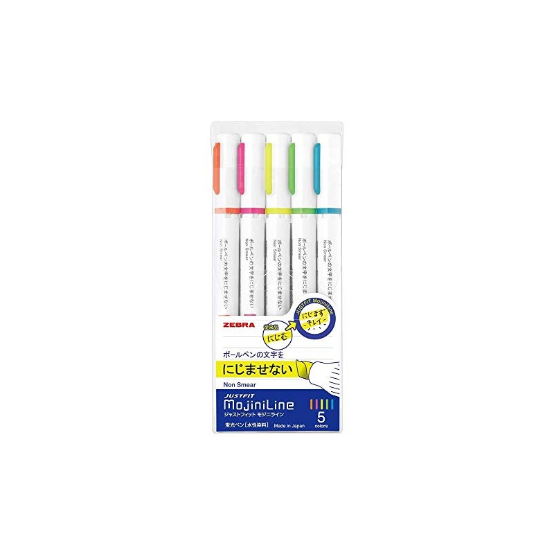 Zebra WKS22-5C Highlighter, Just Fit Mojini Line, Set of 5