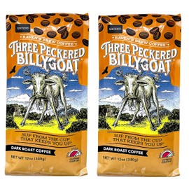 Raven's Brew Coffee High Caffeine Coffee Dark Roast Ground - Three Peckered Billy Goat 2-pack of 12oz
