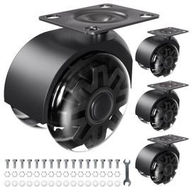 Heavy Duty Plate Casters - No Noise Polyurethane (Pu) Wheels，Load 1200lbs，360° Swivel Furniture Casters Set of 4 for Table, Trailer, Saw Table, Stage Toolbox, Corn Board (Black, 2 inch)
