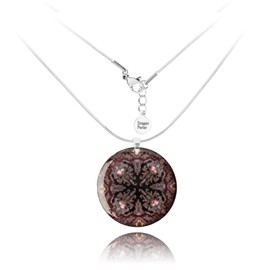 Handmade Mandala Round Oval Pendant with Adjustable Chain Necklace for Women (Style 15 - Dark Brown)