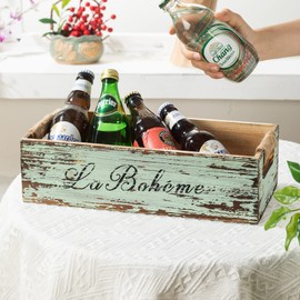 TIMRIS Farmhouse Distressed Wooden Storage Box, Rustic Bathroom Decor Box, Decorative Toilet Tank Basket Nice Butt, Vintage Countertop Organizer Box with Handles (Distressed Green)