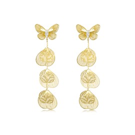 PHNIBIRD Butterfly Earrings with Real Gold Plated Statement Earrings for Women Gold Dangle Tassel Stud Earring for Her Trendy Jewelry Gift